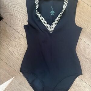 Sea Black Bodysuit with Geometric Trim